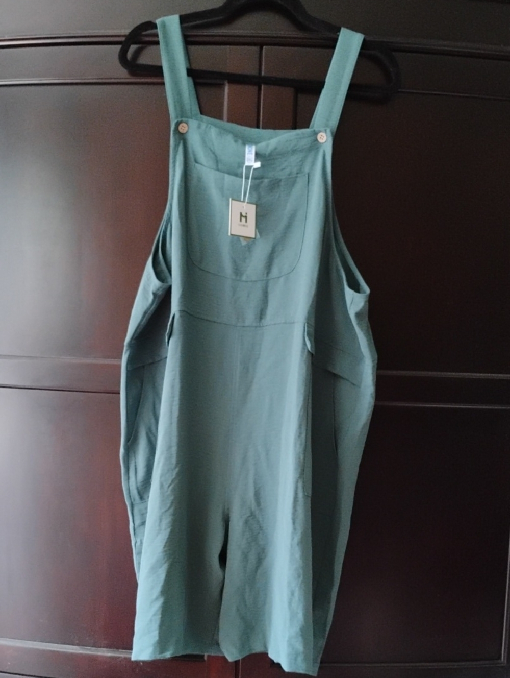 Casual Teal Linen-Blend Overalls Jumpsuit
